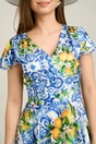 Rochie Moze din satin cu imprimeuri albastre