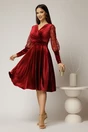 Rochie Moze eleganta din catifea burgundy cu maneci din dantela, 3, dyfashion.ro