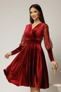 Rochie Moze eleganta din catifea burgundy cu maneci din dantela, 1, dyfashion.ro