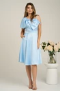 Rochie Moze eleganta din satin bleu cu funda la bust si bretea cu perle