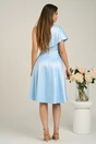 Rochie Moze eleganta din satin bleu cu funda la bust si bretea cu perle