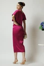 Rochie Moze eleganta din satin magenta cu fronseu si crepeu pe fusta