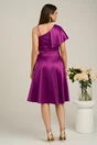 Rochie Moze eleganta din satin mov cu funda la bust si bretea cu perle