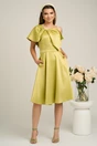 Rochie Moze eleganta din satin verde cu funda la bust si bretea cu perle
