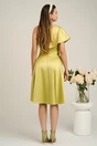 Rochie Moze eleganta din satin verde cu funda la bust si bretea cu perle