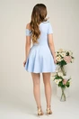 Rochie Moze eleganta din stofa bleu cu floare pe bust si umar gol