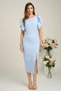 Rochie Moze eleganta din stofa bleu cu maneci bufante