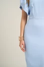 Rochie Moze eleganta din stofa bleu cu maneci bufante