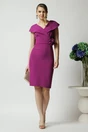 Rochie Moze eleganta din stofa magenta cu floare in talie