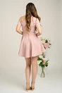 Rochie Moze eleganta din stofa roz cu floare pe bust si umar gol