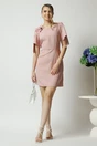 Rochie Moze eleganta din stofa roz prafuit cu incretitura pe umar