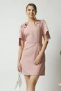 Rochie Moze eleganta din stofa roz prafuit cu incretitura pe umar
