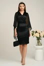 Rochie Moze eleganta din tafta neagra cu maneci din voal cu lurex