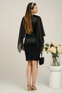 Rochie Moze eleganta din tafta neagra cu maneci din voal cu lurex