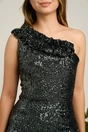 Rochie Moze gri din paiete cu un umar gol, 3, dyfashion.ro