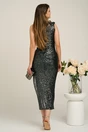 Rochie Moze gri din paiete cu un umar gol, 2, dyfashion.ro