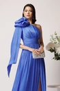 Rochie lunga din voal albastra cu floare maxi pe umar- Moze, 3, dyfashion.ro