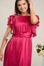 Rochie Moze lunga eleganta din voal fucsia cu volanase la maneci- Moze, 3, dyfashion.ro