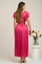 Rochie Moze lunga eleganta din voal fucsia cu volanase la maneci- Moze, 2, dyfashion.ro