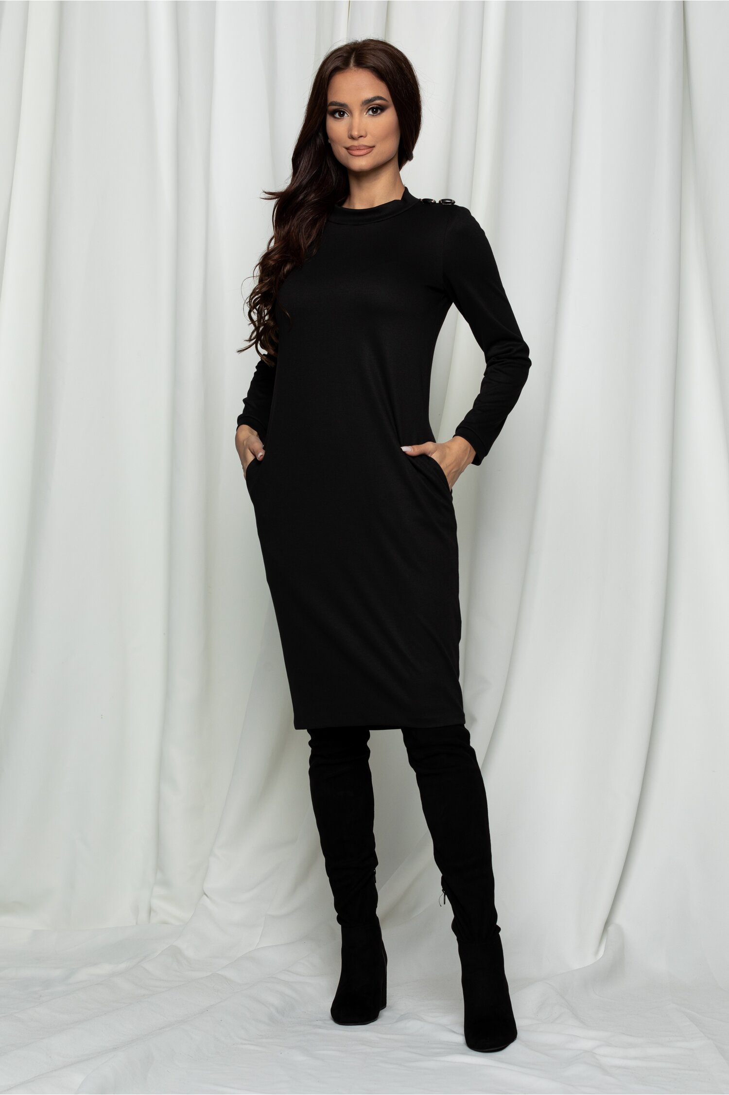 Rochie moze neagra cu nasturi la umeri