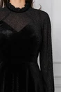 Rochie Moze neagra din catifea cu glitter pe maneci