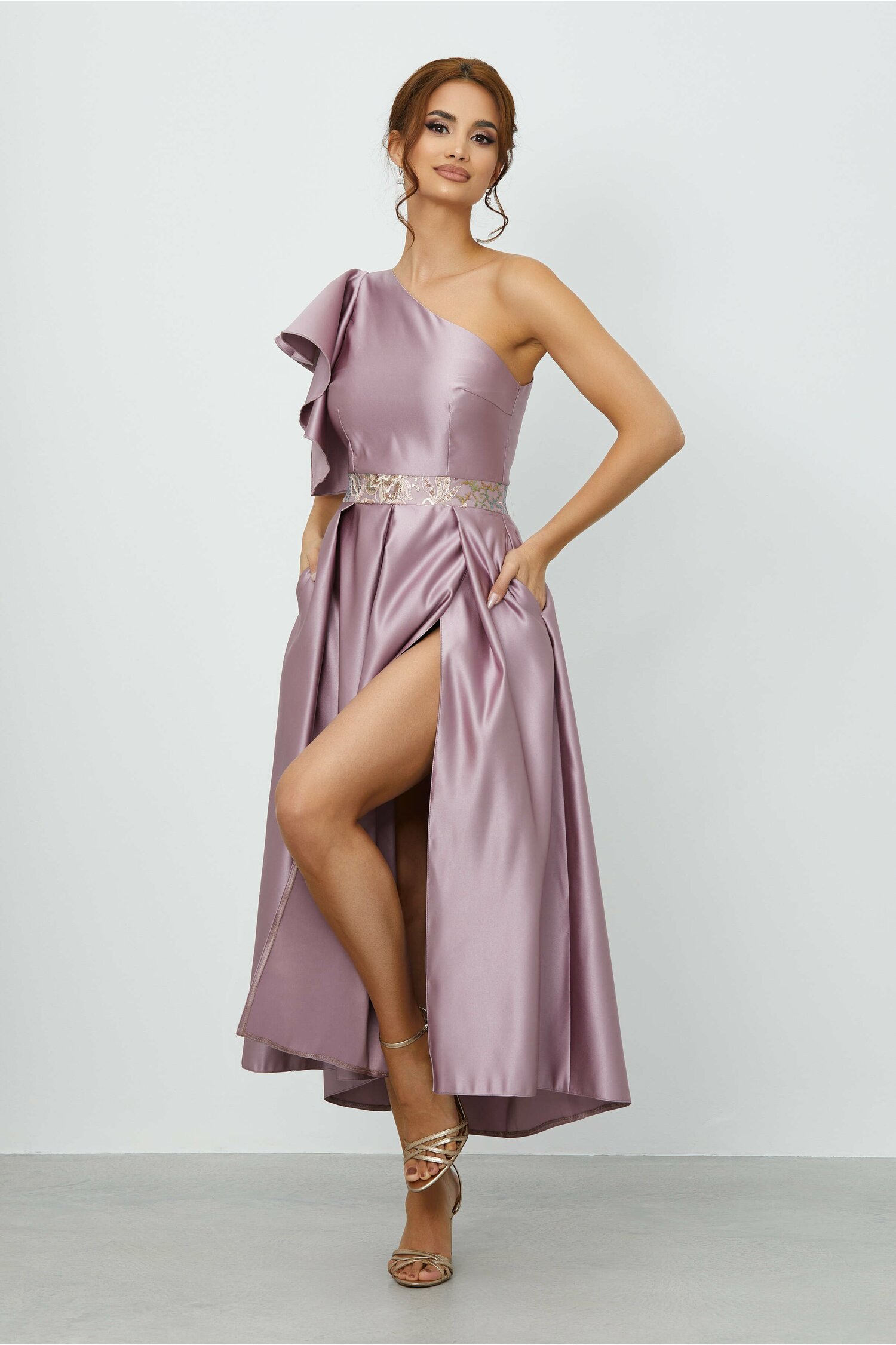 Rochie moze roz din tafta