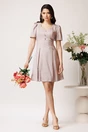 Rochie Moze scurta din brocard bej cu nasturi decorativi, 3, dyfashion.ro
