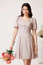 Rochie Moze scurta din brocard bej cu nasturi decorativi, 1, dyfashion.ro