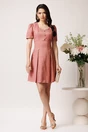 Rochie Moze scurta din brocard roz cu nasturi decorativi, 3, dyfashion.ro