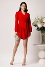 Rochie Moze scurta eleganta din triplu voal rosie cu volan pe fusta