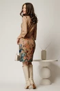 Rochie Nadine bej cu imprimeu floral si accesoriu tip lant, 2, dyfashion.ro