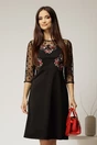 Rochie Naomi neagra cu broderie pe bust si maneci din tull cu buline, 1, dyfashion.ro