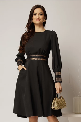 Rochie neagra clos cu insertii aurii si dantela