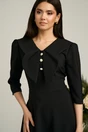 Rochie neagra clos de ocazie cu guler maxi si nasturi perluta, 3, dyfashion.ro
