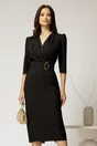 Rochie neagra conica cu decolteu petrecut si cordon in talie, 1, dyfashion.ro