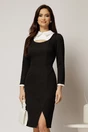 Rochie neagra conica cu guler si mansete albe, 1, dyfashion.ro