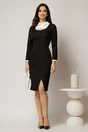 Rochie neagra conica cu guler si mansete albe, 3, dyfashion.ro
