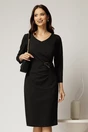 Rochie neagra conica midi din crep cu detaliu metalic pe talie, 1, dyfashion.ro