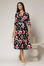 Rochie neagra cu imprimeu floral rosu si buline albe, 3, dyfashion.ro