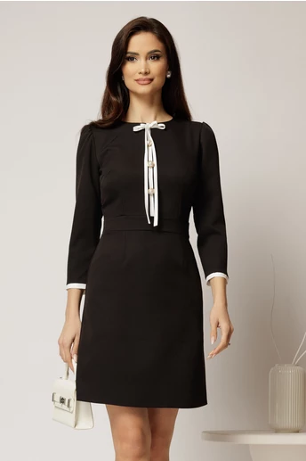 Rochie neagra cu nasturi perlati si funda