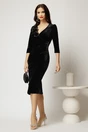 Rochie neagra din catifea cu aplicatii florale si nasturi pe talie, 3, dyfashion.ro