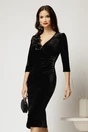 Rochie neagra din catifea cu aplicatii florale si nasturi pe talie, 1, dyfashion.ro