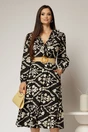 Rochie neagra din stofa cu imprimeu floral ivoar si curea in talie, 1, dyfashion.ro