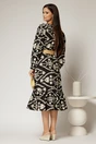 Rochie neagra din stofa cu imprimeu floral ivoar si curea in talie, 2, dyfashion.ro