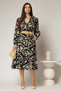 Rochie neagra din stofa cu imprimeu floral ivoar si curea in talie, 3, dyfashion.ro