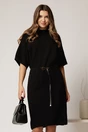 Rochie neagra din tricot cu maneci fluture si curea in talie, 1, dyfashion.ro