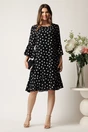 Rochie neagra din voal cu buline albe si volan la baza, 2, dyfashion.ro