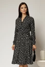 Rochie neagra midi din viscoza si imprimeu cu buline, 1, dyfashion.ro