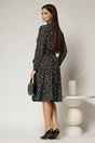 Rochie neagra midi din viscoza si imprimeu cu buline, 2, dyfashion.ro
