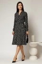 Rochie neagra midi din viscoza si imprimeu cu buline, 3, dyfashion.ro
